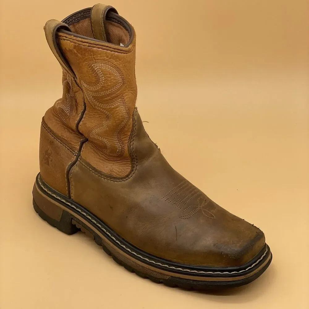 Rocky RKYW090 KIDS 7in Waterproof Square Toe Pull On Western Boot Size 4M Tan